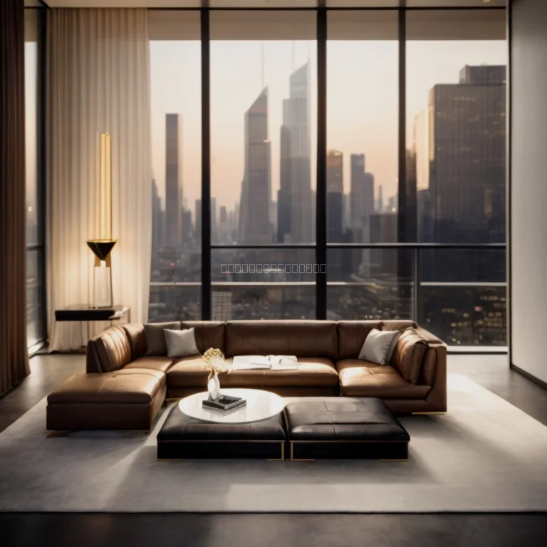 Luxurious living room with city skyline view